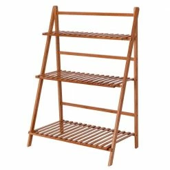 Costway 27.6 in. L x 15.7 in. W x 38.2 in. H Shelves Indoor/Outdoor Beige Wood Plant Stand (3-Tier)