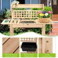 Costway Garden Potting Bench Workstation Table with Sliding Tabletop Sink Shelves -Design Toscano Sales Store beige costway potting benches and tables gt3585 4f 1000
