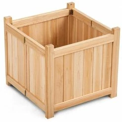 Costway 15 in. L x 15 in. W x 14 in. H Beige Wood Square Flower Planter Box Raised Vegetable Patio Lawn Garden Folding -Design Toscano Sales Store beige costway raised planter boxes gt3268 44 1000
