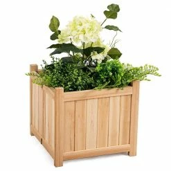 Costway 15 in. L x 15 in. W x 14 in. H Beige Wood Square Flower Planter Box Raised Vegetable Patio Lawn Garden Folding