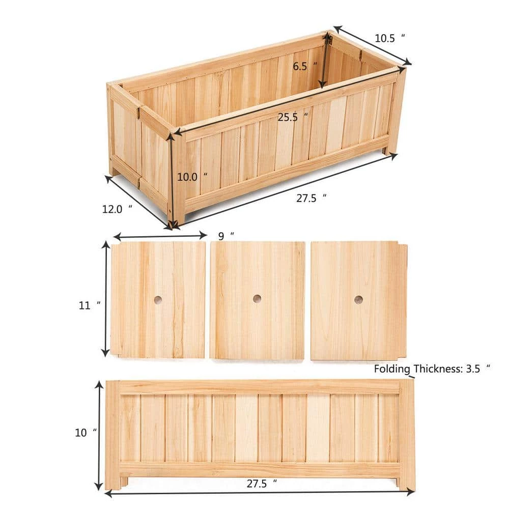 Costway 27.5 in. L x 12 in. W x 10 in. H Beige Wood Rectangle Raised Bed Flower Planter Box VegetableFolding 5 Costway 27.5 in. L x 12 in. W x 10 in. H Beige Wood Rectangle Raised Bed Flower Planter Box VegetableFolding - Image 3