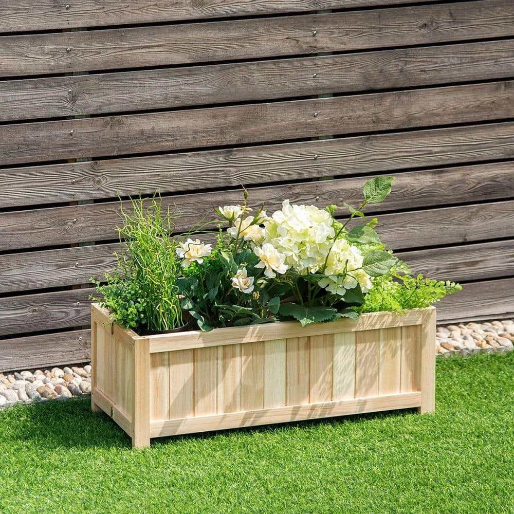Costway 27.5 in. L x 12 in. W x 10 in. H Beige Wood Rectangle Raised Bed Flower Planter Box VegetableFolding 4 Costway 27.5 in. L x 12 in. W x 10 in. H Beige Wood Rectangle Raised Bed Flower Planter Box VegetableFolding - Image 2