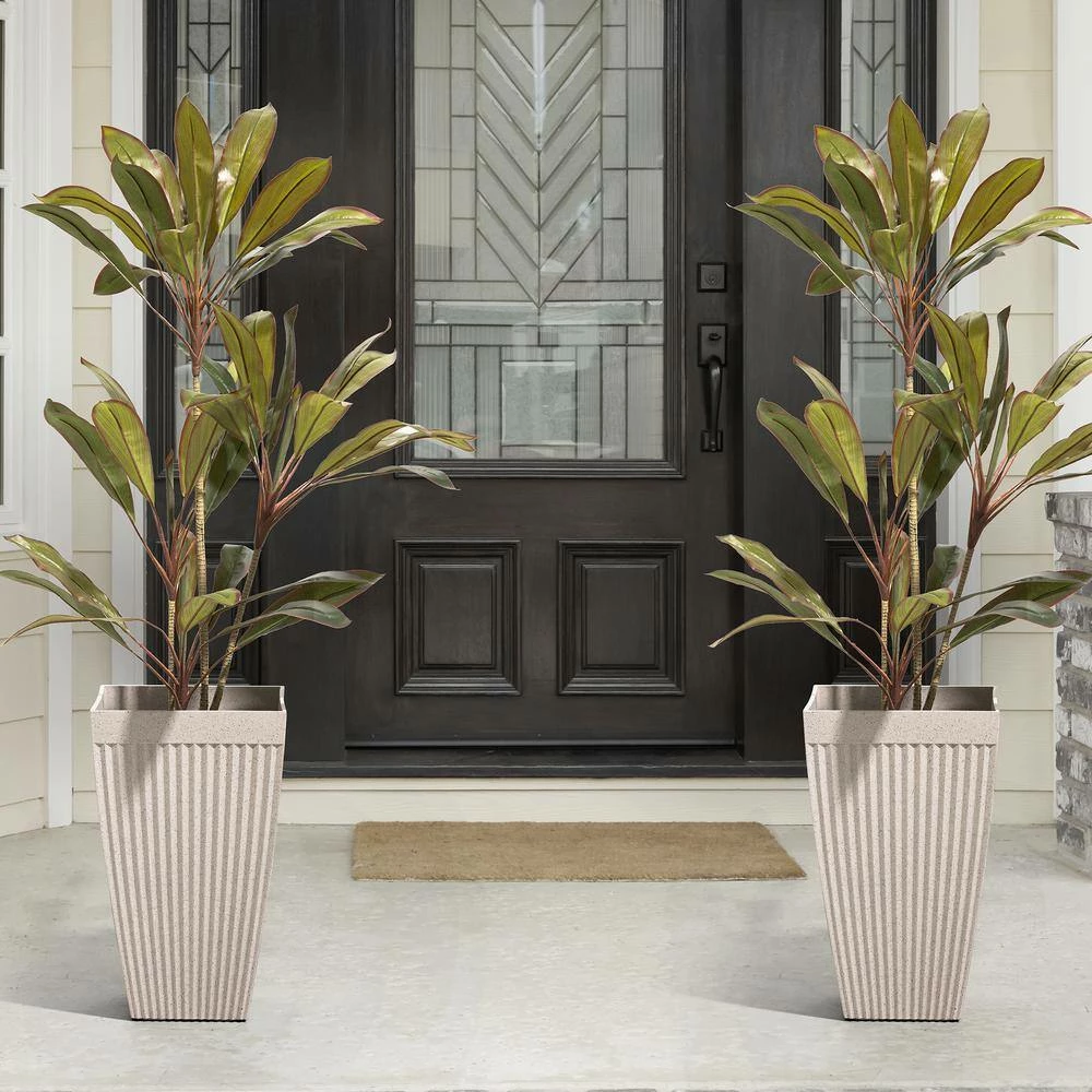 Glitzhome 22.75 in. H Oversized Eco-Friendly PE Sand Beige Terrazzo Fluted Tapered Tall Pot Planter (2-Pack) 9 Glitzhome 22.75 in. H Oversized Eco-Friendly PE Sand Beige Terrazzo Fluted Tapered Tall Pot Planter (2-Pack) - Image 7