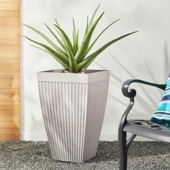 Glitzhome 22.75 in. H Oversized Eco-Friendly PE Sand Beige Terrazzo Fluted Tapered Tall Pot Planter (2-Pack)