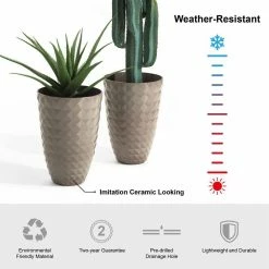 Glitzhome 19.75 in. H Oversized Eco-Friendly PE Sand Beige Faux Ceramic Textured Tall Pot Planter (2-Pack) -Design Toscano Sales Store beige glitzhome plant pots 2022800015 4f 1000