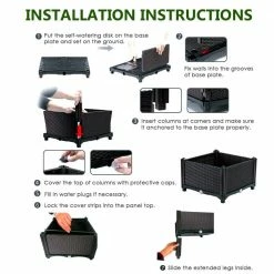 Costway 16 in. L x 16 in. W x 17.5 in. H Black Plastic Raised Bed Elevated Flower Vegetable Herb Grow Planter Box (Set of 4) -Design Toscano Sales Store black costway elevated garden beds op70301 1d 1000