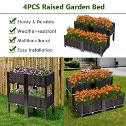 Costway 16 in. L x 16 in. W x 17.5 in. H Black Plastic Raised Bed Elevated Flower Vegetable Herb Grow Planter Box (Set of 4) -Design Toscano Sales Store black costway elevated garden beds op70301 fa 1000