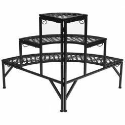 Costway 24 in. Tall Black Metal 3 Tier Ladder Potted Shelf