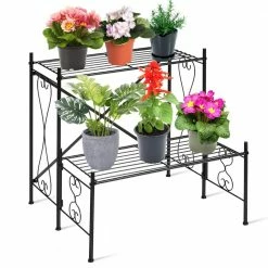 Costway Iron Plant Stand Garden Shelf Decorative Plant Rack Patio Garden (2-Tier) -Design Toscano Sales Store black costway plant stands hz10028 4f 1000