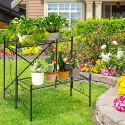 Costway Iron Plant Stand Garden Shelf Decorative Plant Rack Patio Garden (2-Tier) -Design Toscano Sales Store black costway plant stands hz10028 fa 1000