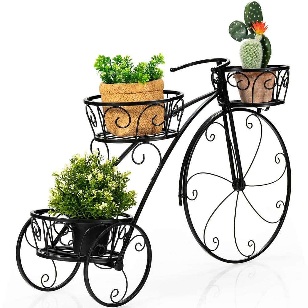 Costway Tricycle Plant Stand Iron Flower Pot Cart Holder Parisian Style Displaying 4 Costway Tricycle Plant Stand Iron Flower Pot Cart Holder Parisian Style Displaying - Image 2