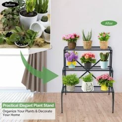 Costway 25 in. x 24 in. x 27 in. Stair Style Indoor/Outdoor Black Iron Plant Stand Garden Shelf Flower Pot Display Rack (3-Tier) -Design Toscano Sales Store black costway plant stands np10279bk 1f 1000