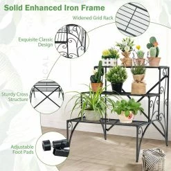 Costway 25 in. x 24 in. x 27 in. Stair Style Indoor/Outdoor Black Iron Plant Stand Garden Shelf Flower Pot Display Rack (3-Tier) -Design Toscano Sales Store black costway plant stands np10279bk 4f 1000