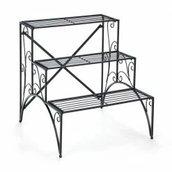 Costway 25 in. x 24 in. x 27 in. Stair Style Indoor/Outdoor Black Iron Plant Stand Garden Shelf Flower Pot Display Rack (3-Tier)