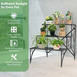 Costway 25 in. x 24 in. x 27 in. Stair Style Indoor/Outdoor Black Iron Plant Stand Garden Shelf Flower Pot Display Rack (3-Tier) -Design Toscano Sales Store black costway plant stands np10279bk c3 1000