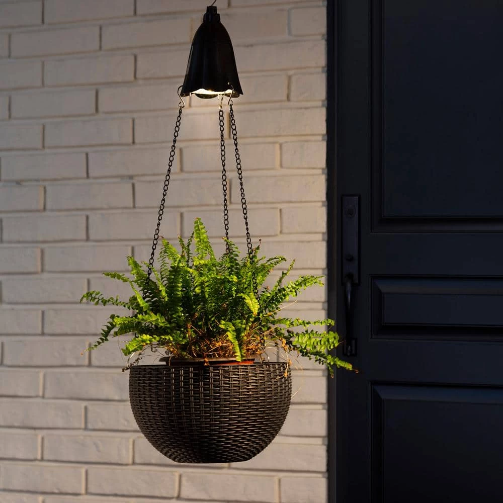 Glitzhome 10.25 in. D Solar Lighted Black Plastic Hanging Planter 3 Glitzhome 10.25 in. D Solar Lighted Black Plastic Hanging Planter
