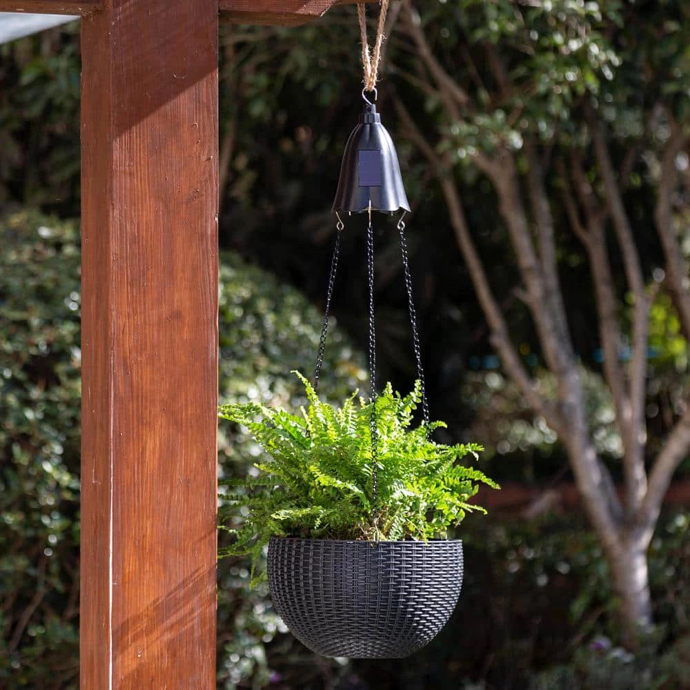 Glitzhome 10.25 in. D Solar Lighted Black Plastic Hanging Planter 4 Glitzhome 10.25 in. D Solar Lighted Black Plastic Hanging Planter - Image 2