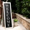 Glitzhome 36 in. H Double Sided Wooden/Metal Shutter Welcome Porch Sign Decor/Planter Stand (2 Function)