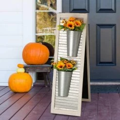 Glitzhome 36 in. H Double Sided Wooden/Metal Shutter Welcome Porch Sign Decor/Planter Stand (2 Function) -Design Toscano Sales Store black glitzhome plant pots 2000400001 76 1000