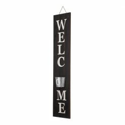 Glitzhome 42 in. H Black Wooden Welcome Porch Sign with Metal Planter -Design Toscano Sales Store black glitzhome plant pots 2007200019 1f 1000