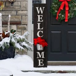 Glitzhome 42 in. H Black Wooden Welcome Porch Sign with Metal Planter -Design Toscano Sales Store black glitzhome plant pots 2007200019 31 1000