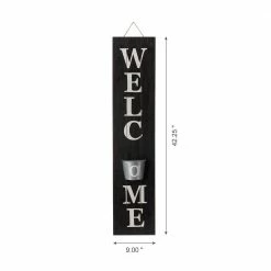 Glitzhome 42 in. H Black Wooden Welcome Porch Sign with Metal Planter -Design Toscano Sales Store black glitzhome plant pots 2007200019 c3 1000