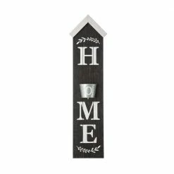 Glitzhome 42 in. H Wooden Natural HOME Porch Sign with Metal Planter