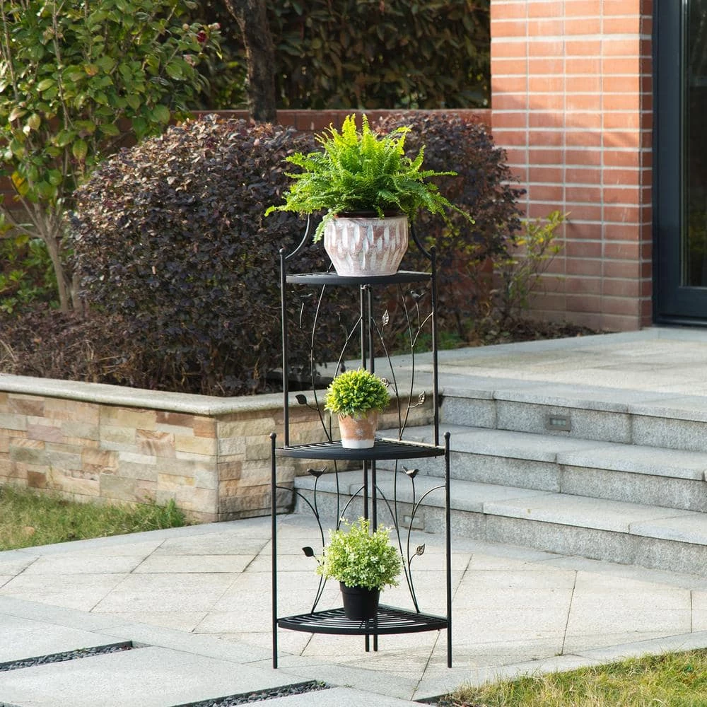 Glitzhome 44.75 in. H 3-Tiered Black Metal Corner Shelf Plant Stand 4 Glitzhome 44.75 in. H 3-Tiered Black Metal Corner Shelf Plant Stand - Image 2