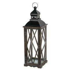 Glitzhome Farmhouse Wooden Lantern with Diamond Window Frame in Black (Set of 2) -Design Toscano Sales Store blacks glitzhome outdoor lanterns 2009000006 1f 1000