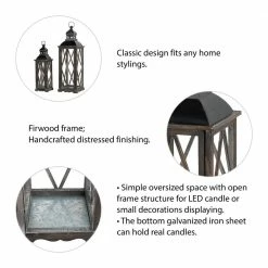Glitzhome Farmhouse Wooden Lantern with Diamond Window Frame in Black (Set of 2) -Design Toscano Sales Store blacks glitzhome outdoor lanterns 2009000006 4f 1000