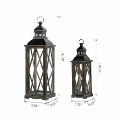 Glitzhome Farmhouse Wooden Lantern with Diamond Window Frame in Black (Set of 2) -Design Toscano Sales Store blacks glitzhome outdoor lanterns 2009000006 c3 1000