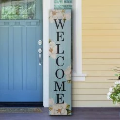 Glitzhome 42 in. H Washed Blue Wooden WELCOME Porch Sign -Design Toscano Sales Store blue glitzhome plant pots 2022900006 31 1000