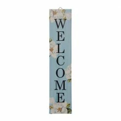 Glitzhome 42 in. H Washed Blue Wooden WELCOME Porch Sign