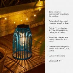 Glitzhome 9.75 in. H Metal Woven Blue Solar Powered Outdoor Hanging Lantern -Design Toscano Sales Store blues glitzhome outdoor lanterns 2023300022 c3 1000