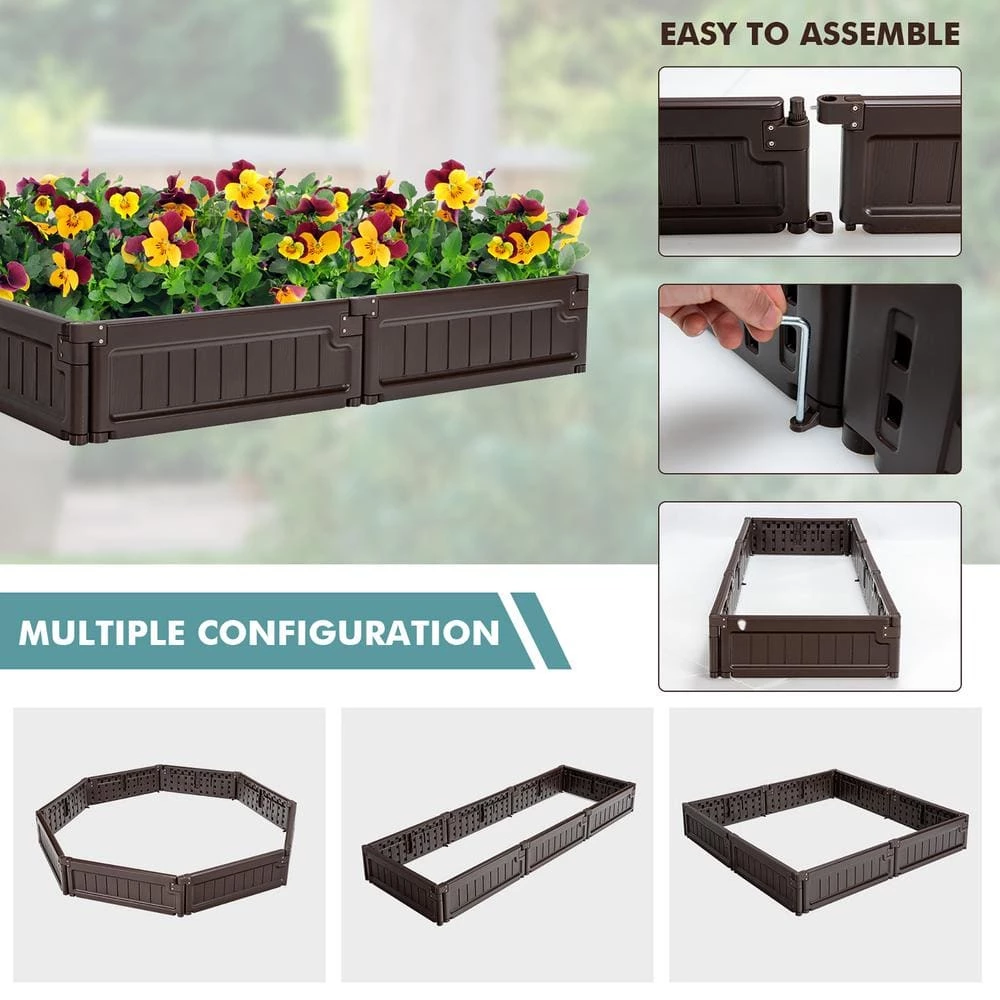 Costway Raised Garden Bed Kit Outdoor Planter Box Planting Flower Container Brown 7 Costway Raised Garden Bed Kit Outdoor Planter Box Planting Flower Container Brown - Image 5