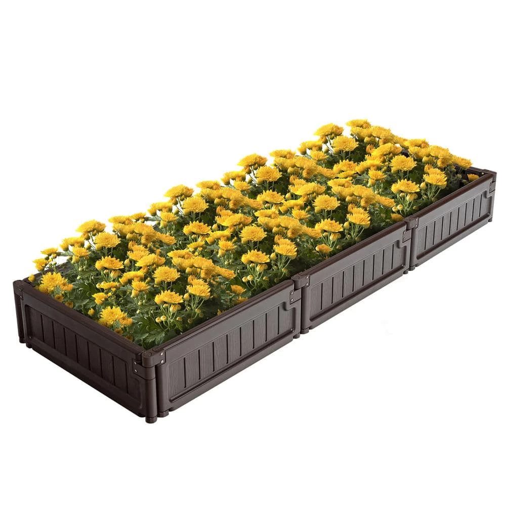 Costway Raised Garden Bed Kit Outdoor Planter Box Planting Flower Container Brown 3 Costway Raised Garden Bed Kit Outdoor Planter Box Planting Flower Container Brown
