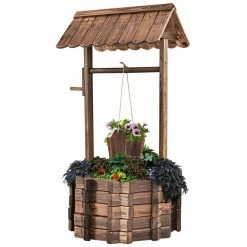 Costway 22 in. x 22 in. Brown Fir Wood Outdoor Planter (1-Pack)