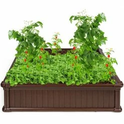 Costway 48.5 in. Brown Plastic Square Plant Box Planter Raised Garden Bed -Design Toscano Sales Store brown costway plant pots op70321bn 1f 1000