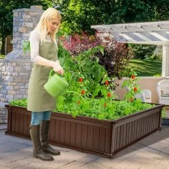 Costway 48.5 in. Brown Plastic Square Plant Box Planter Raised Garden Bed -Design Toscano Sales Store brown costway plant pots op70321bn 31 1000