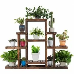Costway 6-Tier Carbon Baking Wood Outdoor Plant Stand Plant Display Rack Multifunctional Storage Shelf 14 Costway 6-Tier Carbon Baking Wood Outdoor Plant Stand Plant Display Rack Multifunctional Storage Shelf -Design Toscano Sales Store brown costway plant stands gt3437 44 1000