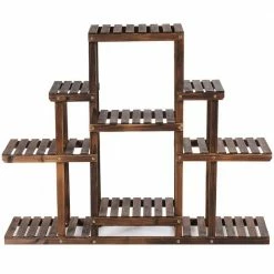 Costway 6-Tier Carbon Baking Wood Outdoor Plant Stand Plant Display Rack Multifunctional Storage Shelf