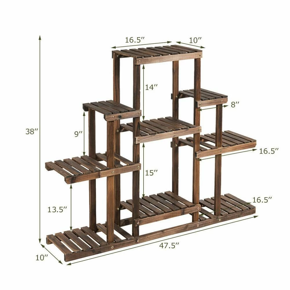 Costway 6-Tier Carbon Baking Wood Outdoor Plant Stand Plant Display Rack Multifunctional Storage Shelf 5 Costway 6-Tier Carbon Baking Wood Outdoor Plant Stand Plant Display Rack Multifunctional Storage Shelf - Image 3