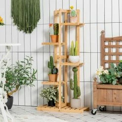 Costway 5 Tier 6 Potted Plant Stand Rack Bamboo Wood Display Shelf for Patio Yard -Design Toscano Sales Store brown costway plant stands hz10010 1f 1000