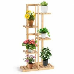 Costway 5 Tier 6 Potted Plant Stand Rack Bamboo Wood Display Shelf for Patio Yard -Design Toscano Sales Store brown costway plant stands hz10010 4f 1000