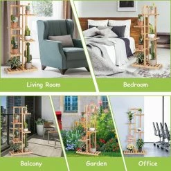 Costway 5 Tier 6 Potted Plant Stand Rack Bamboo Wood Display Shelf for Patio Yard -Design Toscano Sales Store brown costway plant stands hz10010 fa 1000