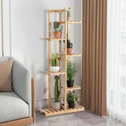 Costway 6 Tier 7 Potted Plant Stand Rack Bamboo Wood Display Shelf for Patio Yard -Design Toscano Sales Store brown costway plant stands hz10011 1f 1000