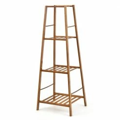 Costway 14.5 in. x 13.5 in. x 39 in. Tall Indoor/Outdoor Brown Wood Plant Stand 4-Tier
