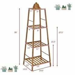 Costway 14.5 in. x 13.5 in. x 39 in. Tall Indoor/Outdoor Brown Wood Plant Stand 4-Tier -Design Toscano Sales Store brown costway plant stands hz10044bn 76 1000