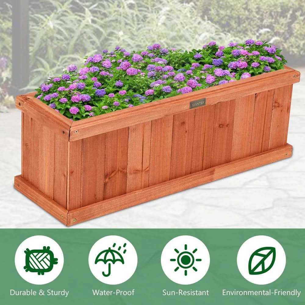 Costway 28 in. Rectangular Wood Flower Planter Box Garden Yard Decorative Window Box 8 Costway 28 in. Rectangular Wood Flower Planter Box Garden Yard Decorative Window Box - Image 6