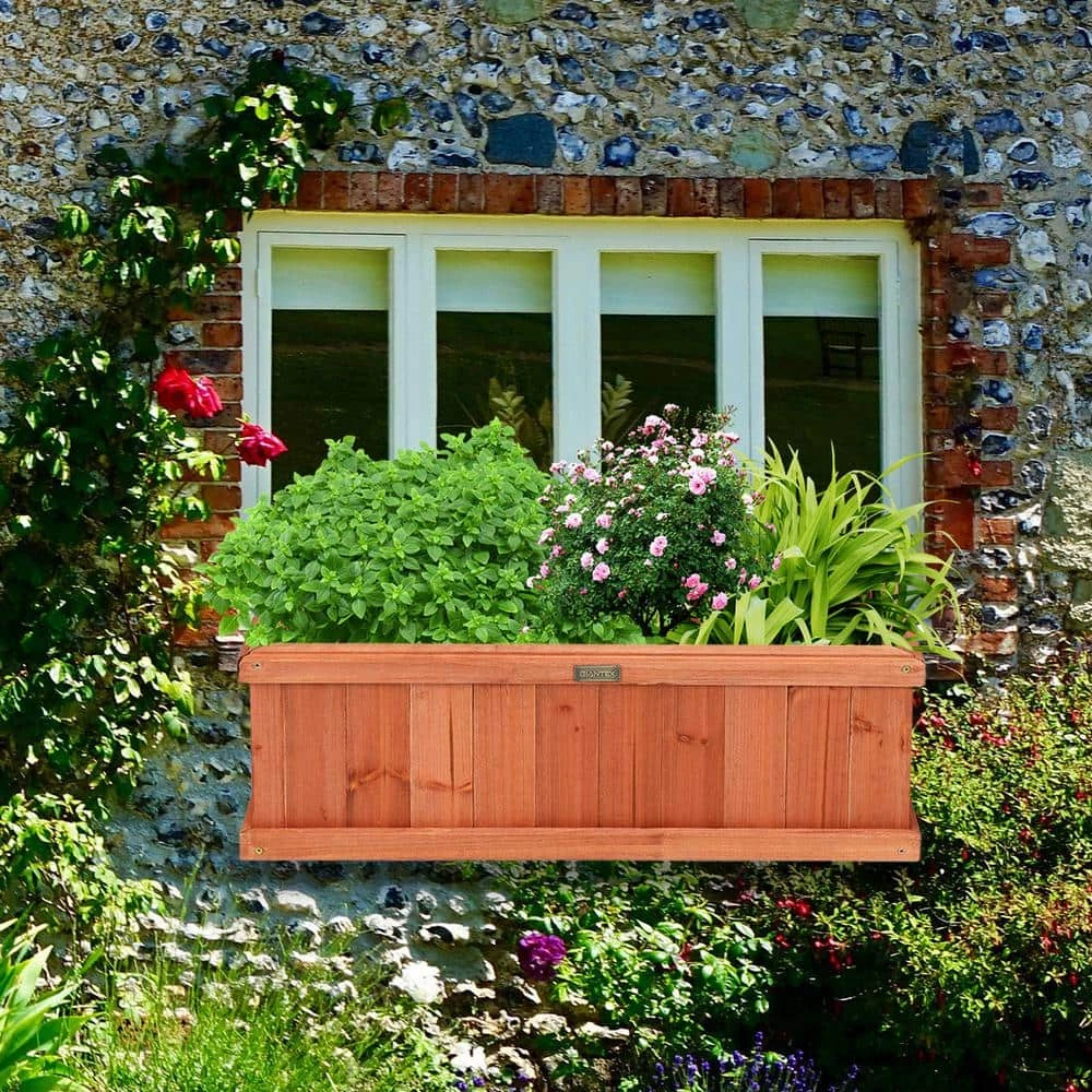 Costway 28 in. Rectangular Wood Flower Planter Box Garden Yard Decorative Window Box 6 Costway 28 in. Rectangular Wood Flower Planter Box Garden Yard Decorative Window Box - Image 4